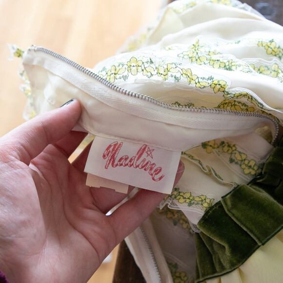 Vintage 1960s Nadine Floral Yellow Empire Waist Chiffon Dress - Picture 8 of 12